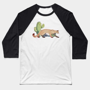 Mountain Lion With Cactus Baseball T-Shirt